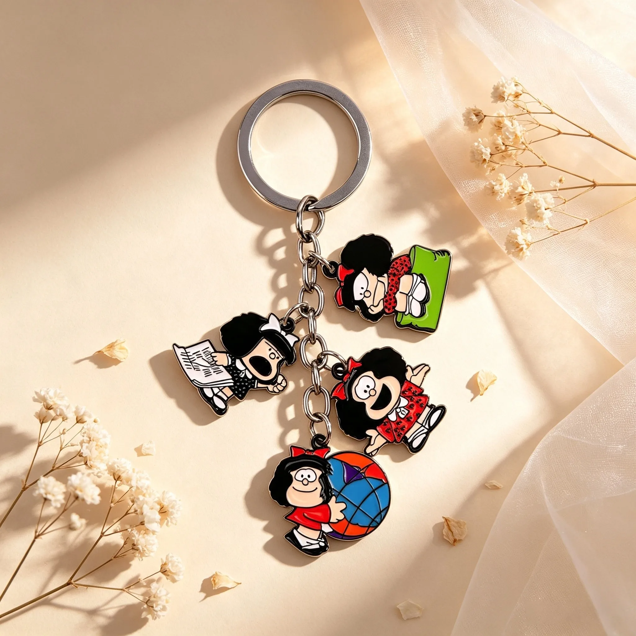 Kawaii Kleines Mädchen Schlüsselanhänger Metall-Schlüsselring für Motorräder Autos Taschen Rucksäcke Chaveiro Niedliche Cartoon-Schlüsselanhänger Modische Schlüsselanhänger Geschenke