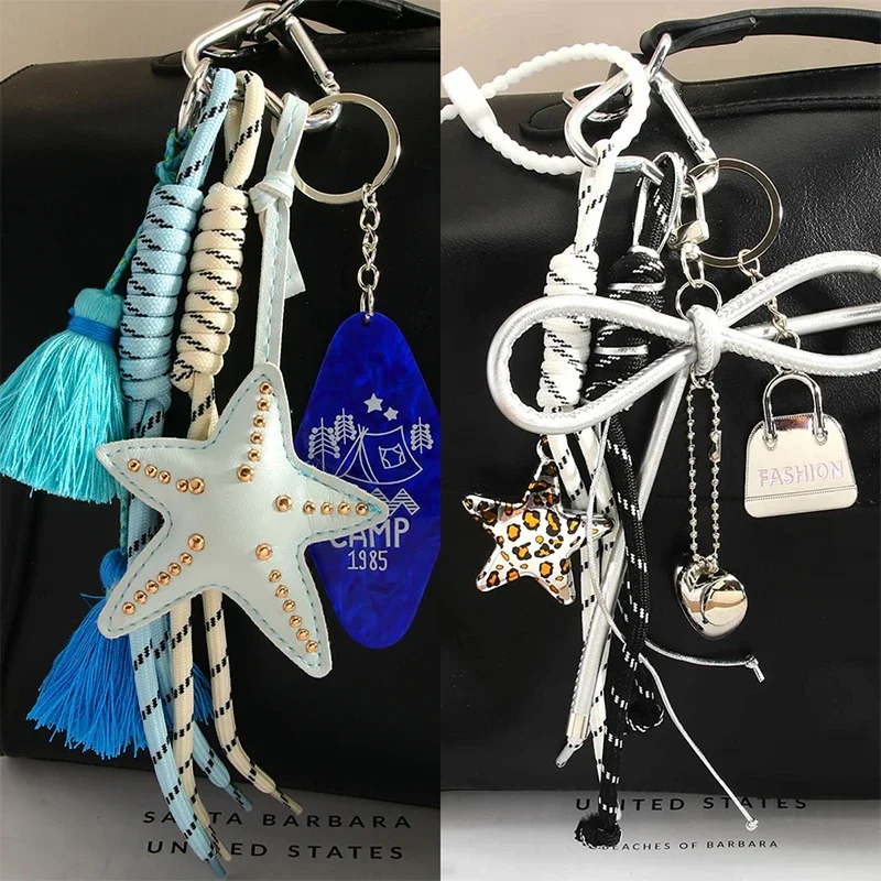 Starfish Leopard Print Bag Charm,Pentagram Balloon Dog Key Chain Pendant,Purse/Handbag Hanging Decor Lanyard DIY Accessories