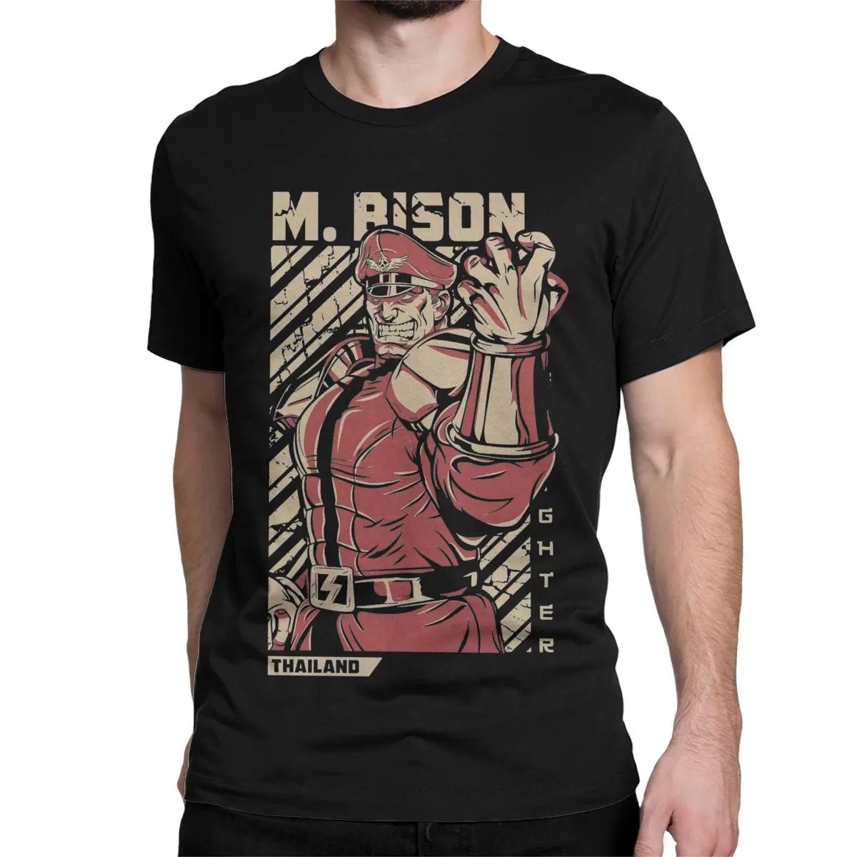 Men's M.Bison Streets Fighters T Shirts Game Pure Cotton Clothing Funny Short Sleeve Round Neck Tees Plus Size T-Shirt