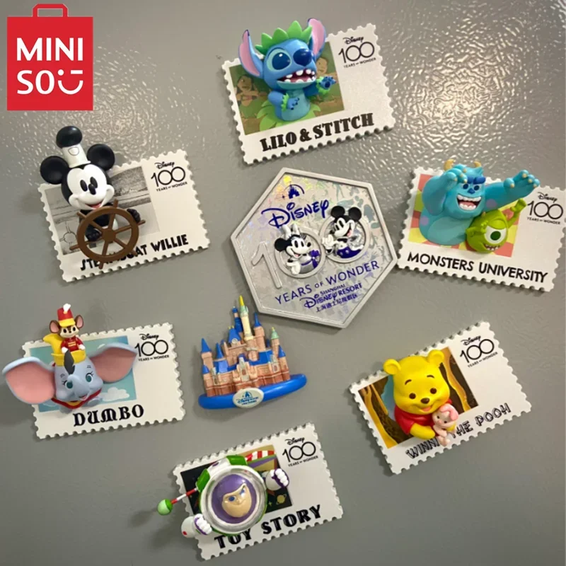 MINISO The Walt Disney Company 100th Anniversary Stamp Refrigerator Magnet Blind Box Alien Mickey Mouse Children's Toy Gift