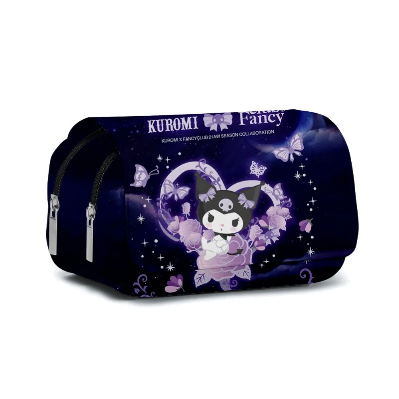 Kawaii Kuromi Double-layer Pencil Bag Primary School Students Stationery Box Cartoon Pencil Bag Mochila Children\'s Birthday Gift