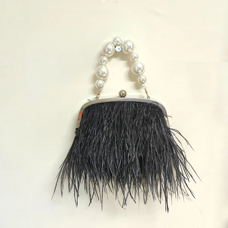 Spring 2024 new Thai fashion trend fringe feather evening catwalk single shoulder hand crossbody ostrich fur bag