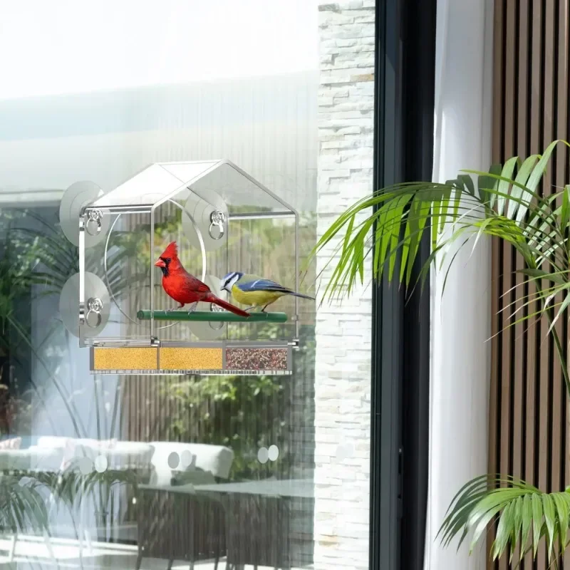 Window Type Bird Feeder, Reusable Tray, Waterproof Transparent Squirrel Food Container, Outdoor Suction Cup Installation