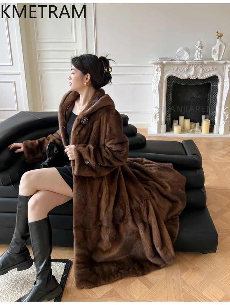 100% Mink Fur Jacket Woman Luxury Long Real Fur Coat with Hood Fashion Jackets for Winter Women Clothing 2025 шуба женс
