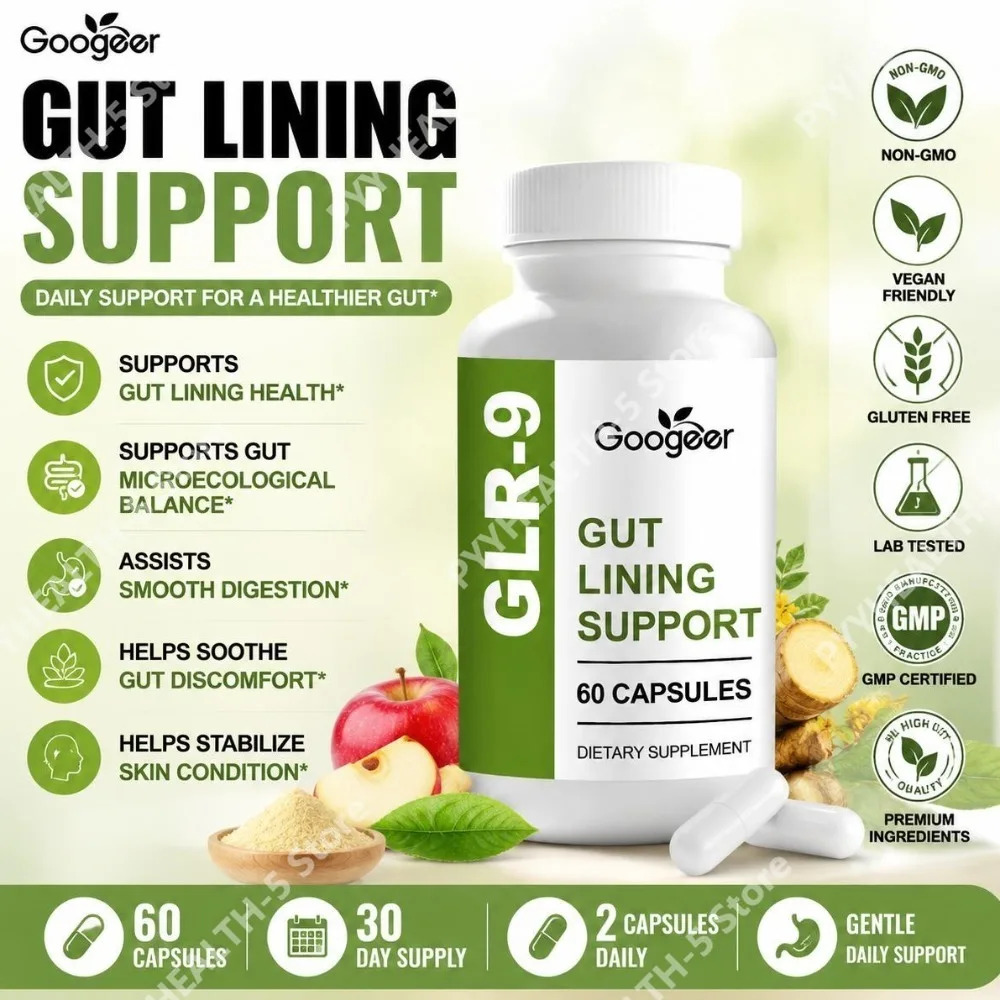 Cápsulas Googeer para el Apoyo del Revestimiento Intestinal con Vinagre de Sidra de Manzana en Polvo, Fibra de Inulina, Mezcla de Enzimas y Probióticos, 60 Cápsulas