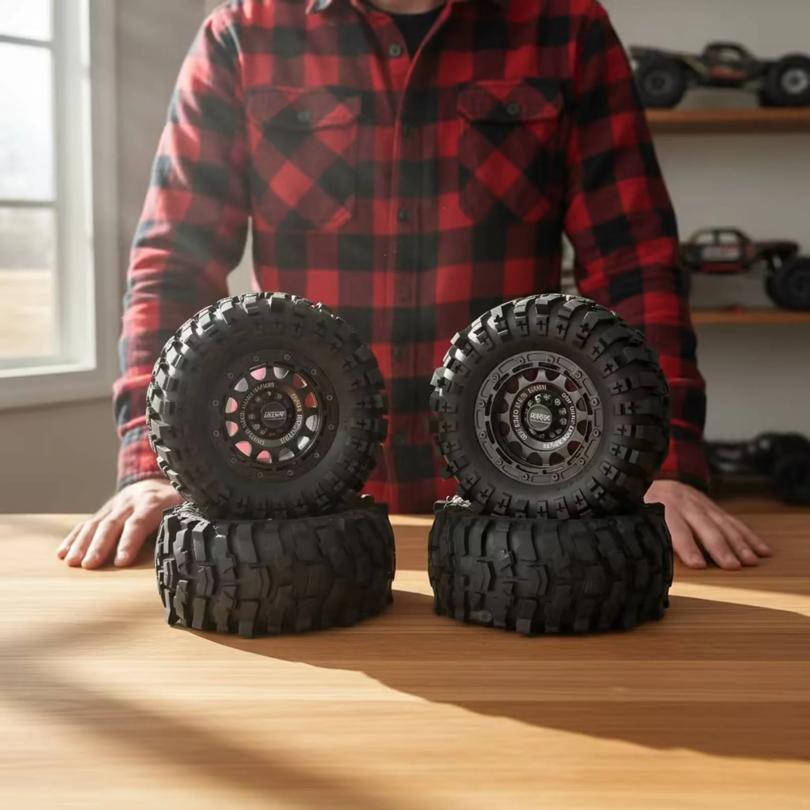 4 Pieces RC Crawler Wheel and Tire Assembly Black Tires Wheels Long-Lasting for Trail Building