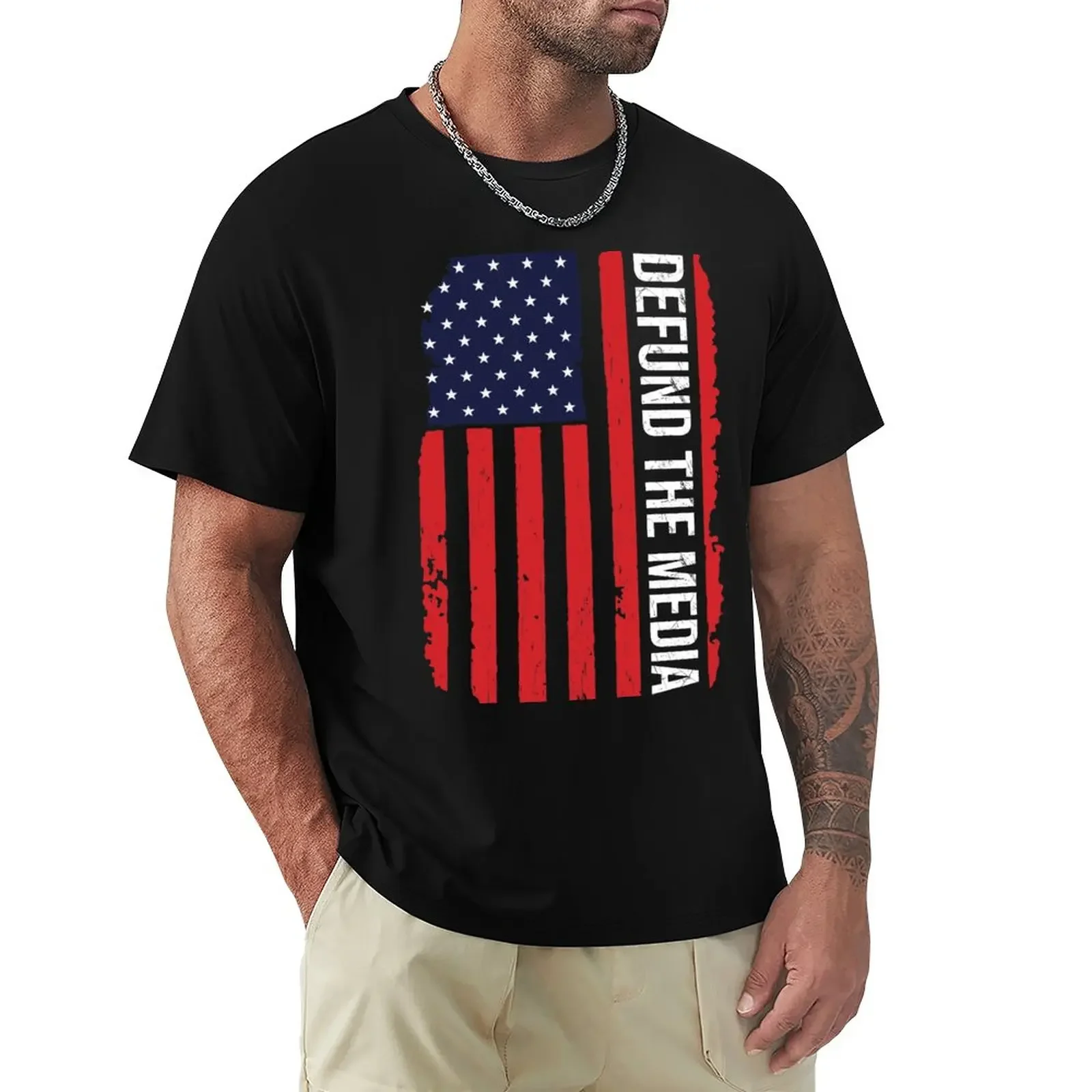 DEFUND THE MEDIA Amriecan flag Gift T-Shirt blanks tees cute clothes mens graphic t-shirts big and tall