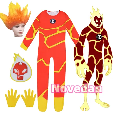 Fire Heatblast Costume Kids Adult Anime Ben 10 Ultimate Alien Cosplay Bodysuit Carnival Party Clothes Child Fancy Dress Jumpsuit
