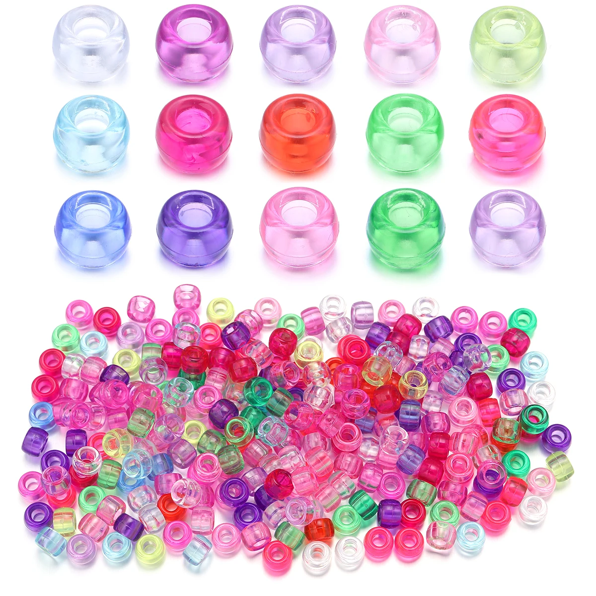 200pcs/lot Acrylic Big Hole Beads Colored Loose Spacer Beads For DIY HandCraft Bracelet Necklace Hair Braiding Jewelry Wholesale