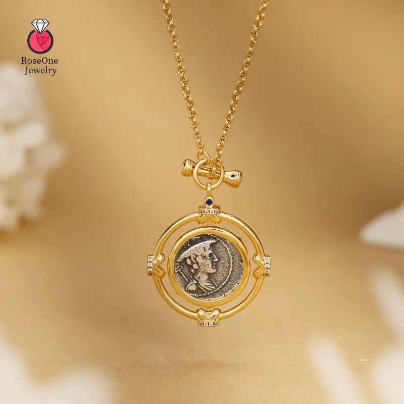 vintage coin necklace of the ancient Greek gods of commerce