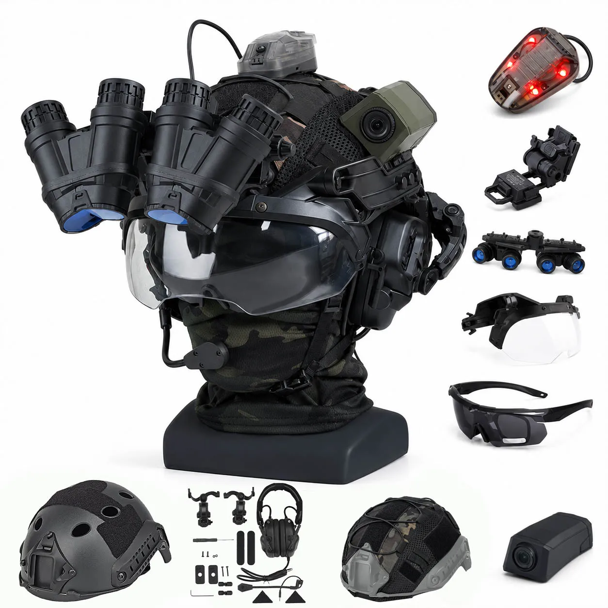 Tactical Helmet Set GPNVG18 Dummy NVG Model with Headset Camera Goggles for Airsoft Wargame Cosplay Full Gear Accessory
