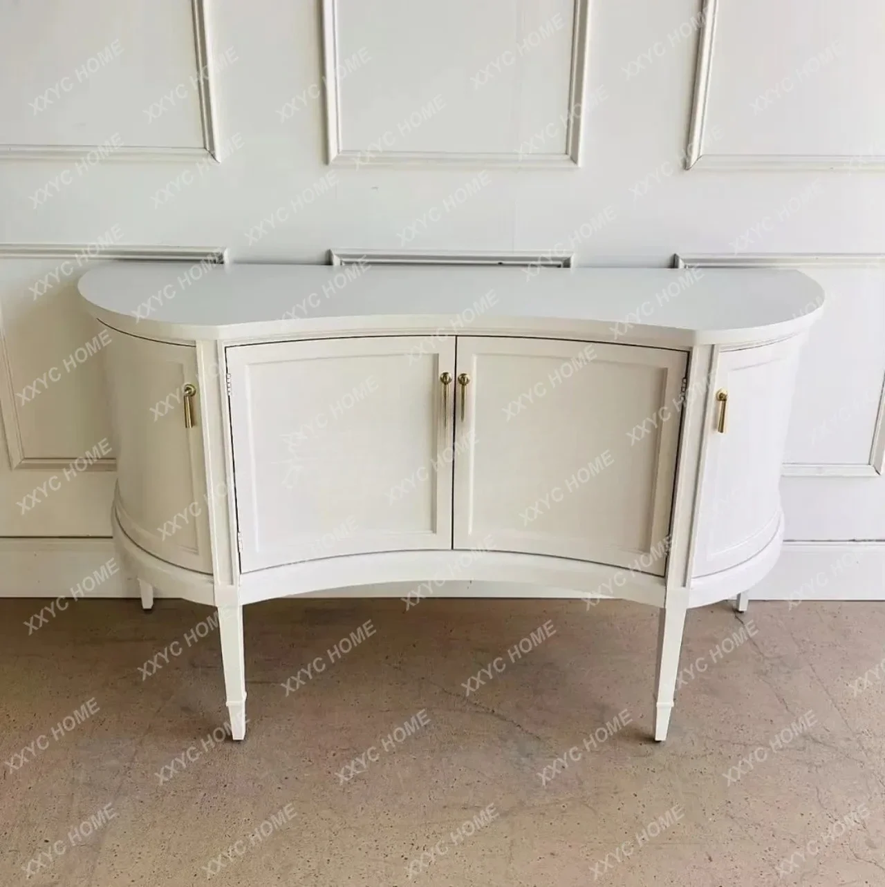 AAModern Solid Wood Foyer, Ivory White Curved Porch, Four Doors For Storage, Side Cabinet4593