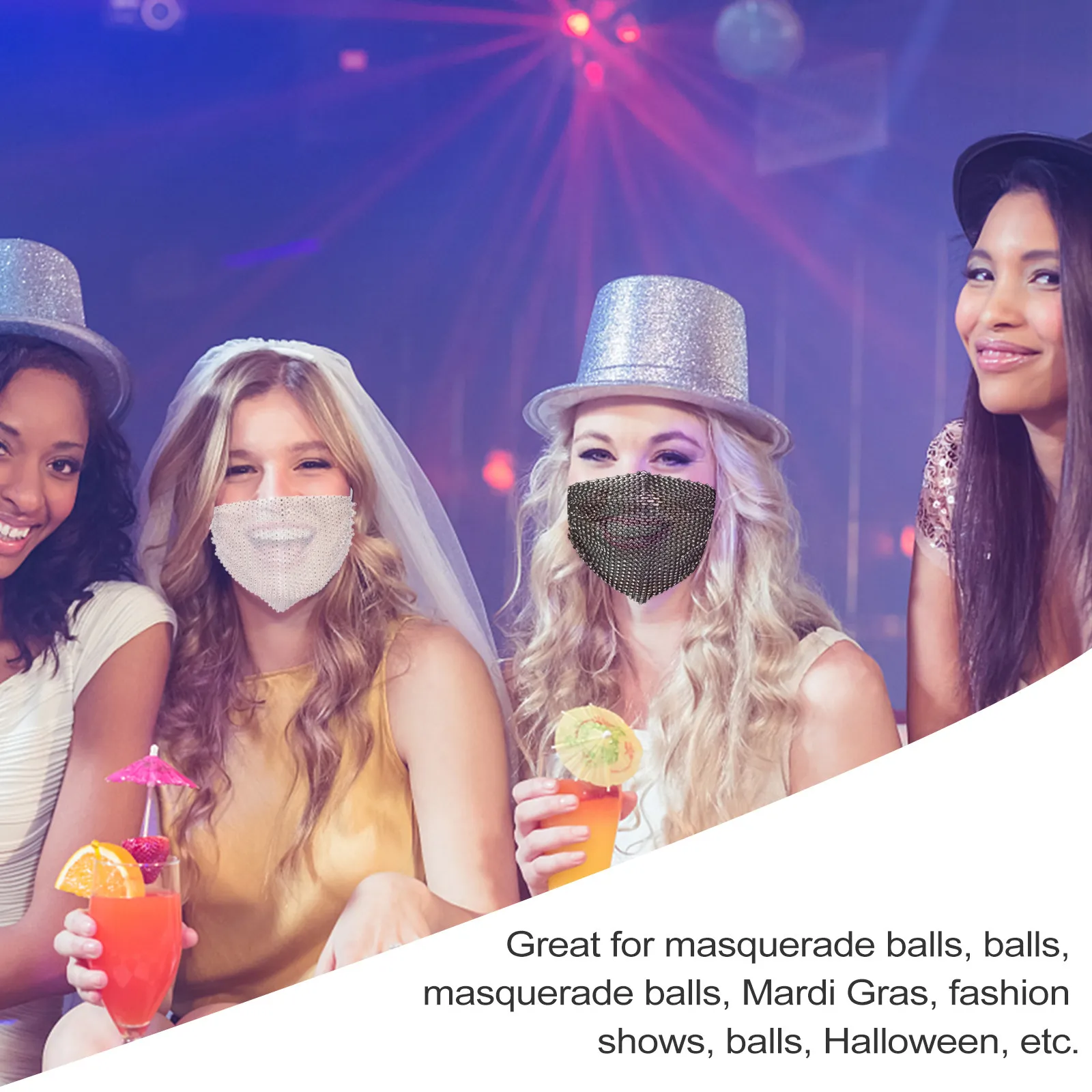 3Pcs Rhinestone Decorated Fishnet Style Party Mask Cover for Masquerade Ball Halloween Fashion Show Stylish Elegant