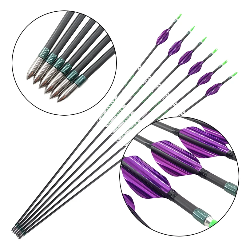 Archery Carbon Arrow ID4.2mm Spine400 500 600 700 800 900 1000 1100 Recurve Bow Compound Bow Shooting Hunting Practice Arrows