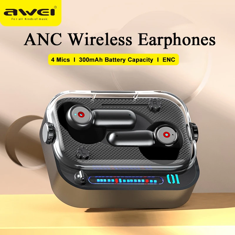 

Awei T58 ANC наушники Bluetooth 5,3 активное шумоподавление-40 дБ беспроводные наушники Поддержка 3D пространственного аудио наушники