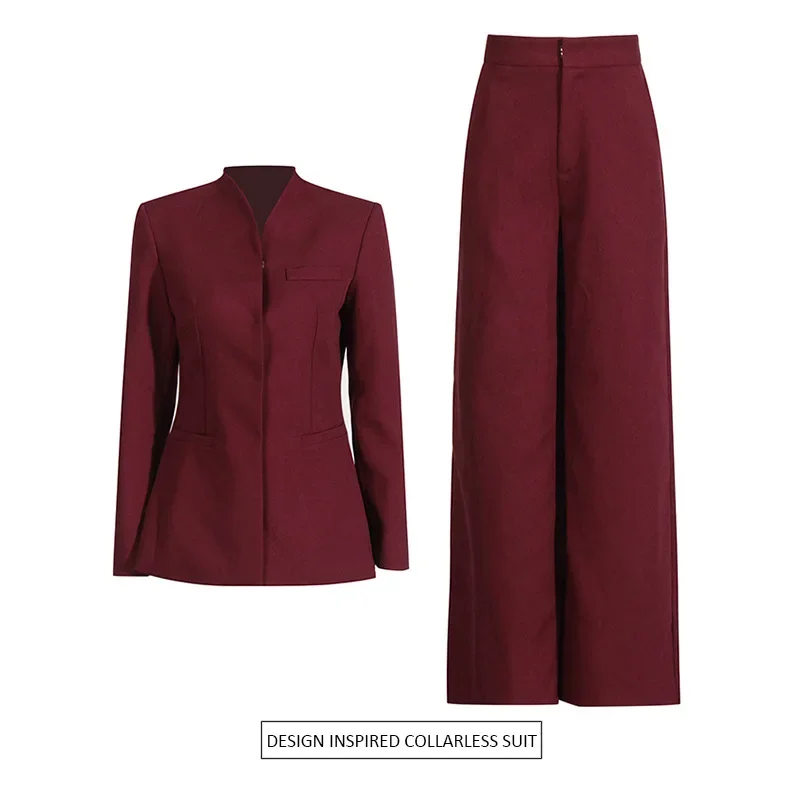 

Temperament fashion senior sense suit 2024 new collared waist simple suit solid color high-waisted pants two-piece set