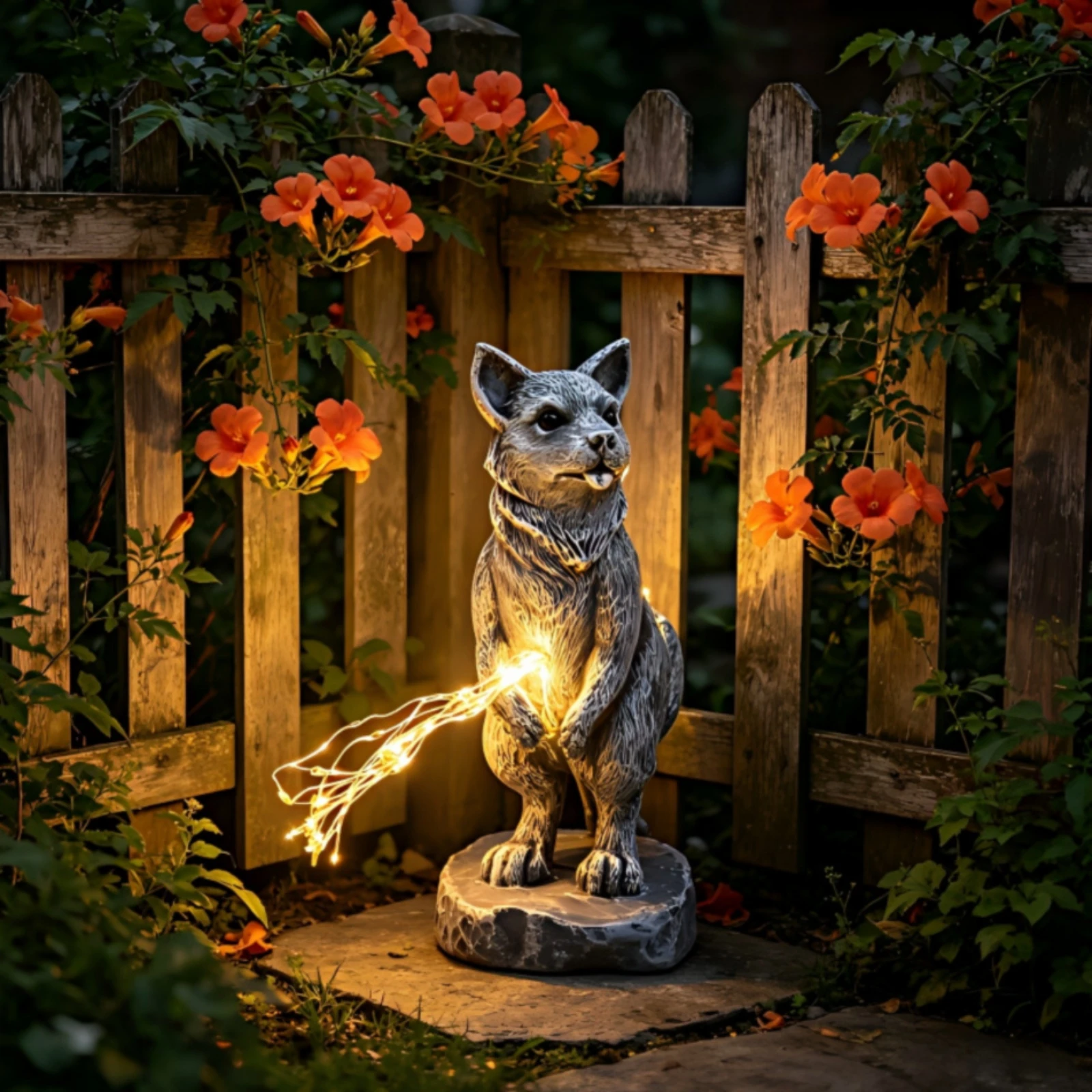 Lighted Dog Statue Decorative Display Resin Dog Statue Yard Ornament LED Lights Garden Decor for Patio, Pondside view 5