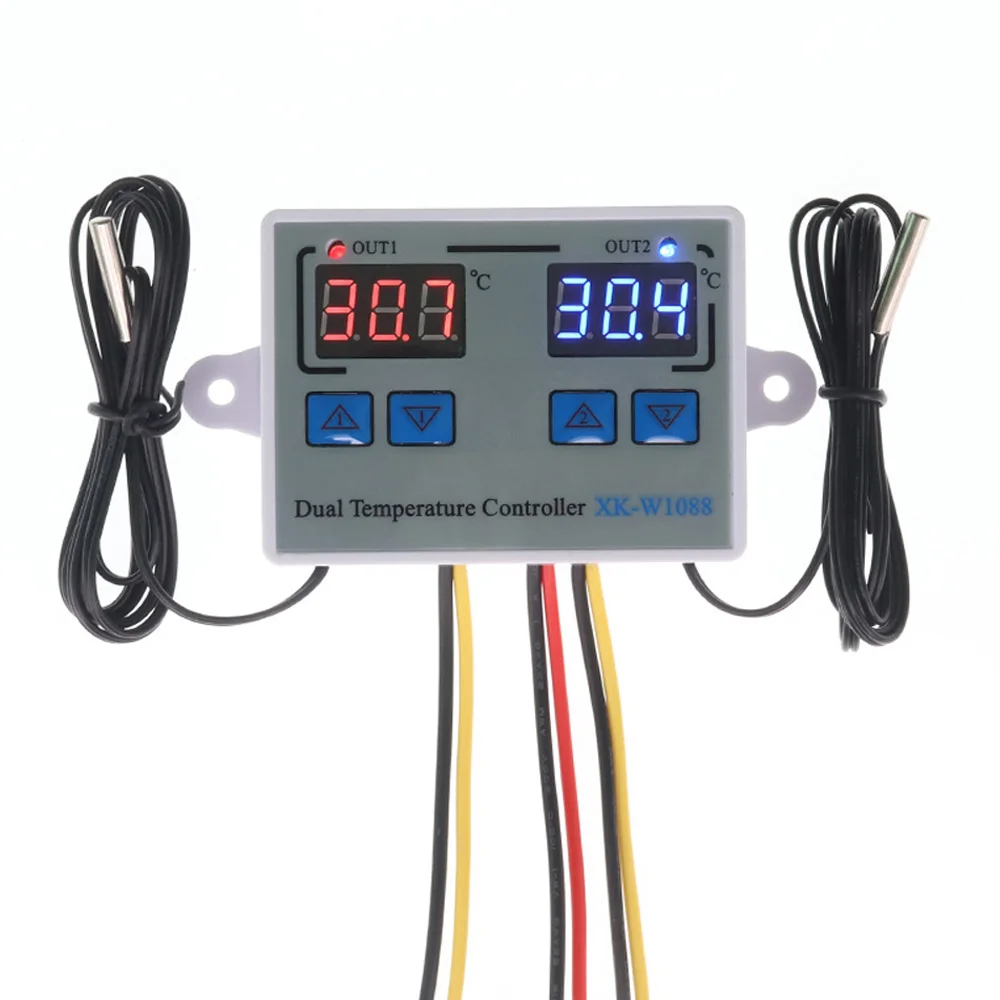 

W1088 Dual LED Digital Adjustable Thermostat Temperature Meter Controller Sensor Electric Heating Thermostat Aquarium Incubator