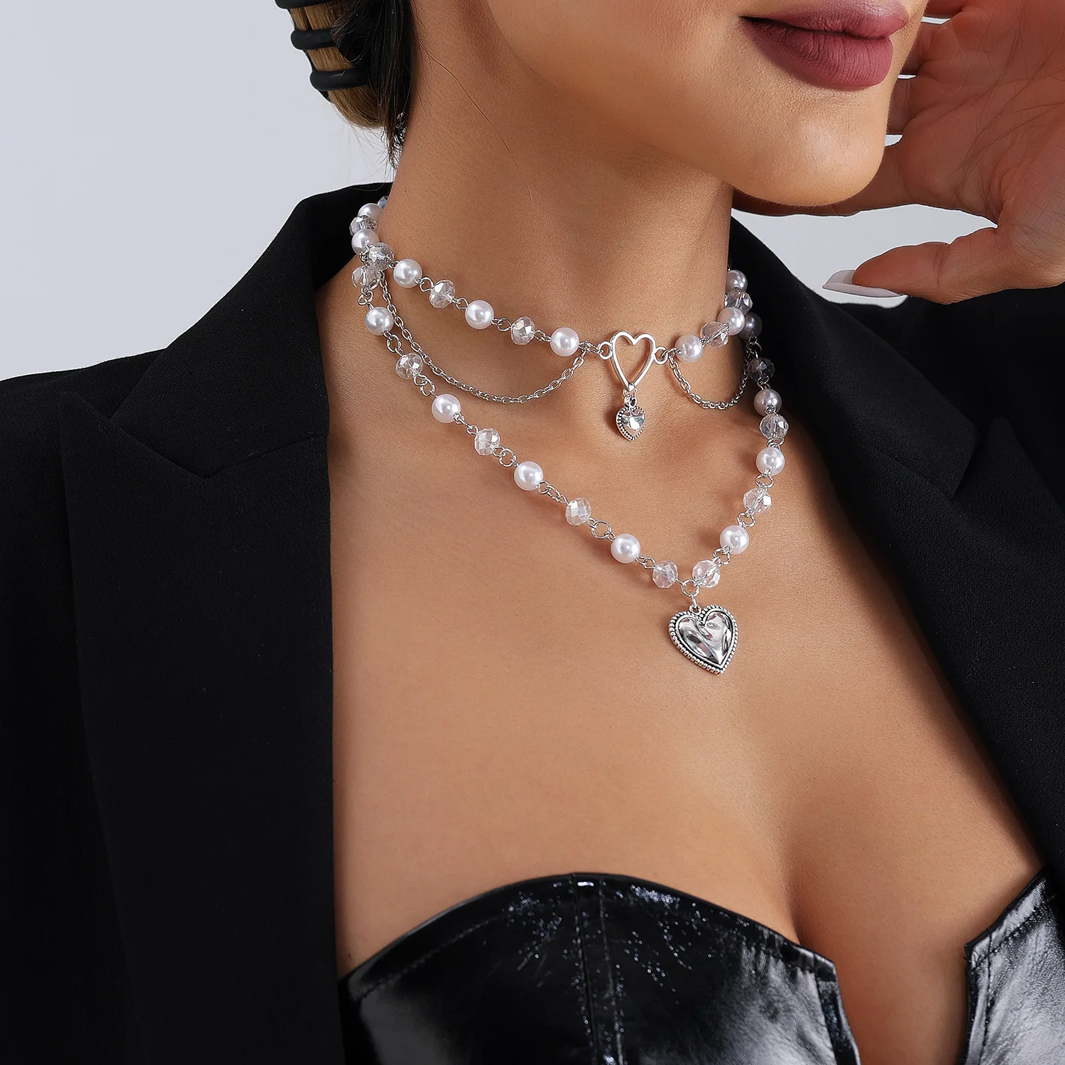 Pearls Heart Fairycore Choker Necklace For Woman Y2k Pixie Fairycore Cottagecore Rosary Necklace Handmade Jewelry Gifts 2024 New