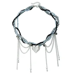 New Fashion Water Drop Fringe Love Ins Wind Sweet Cool Trend Multi-layer Glass Necklace for Women Festivals Gift