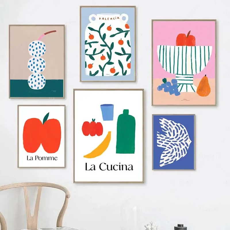 (2D Canvas painting) Abstract Fruit Banana Skate Wall Art Polka Dot Vase Posters Bowl Prints Flourish Canvas Painting Picture