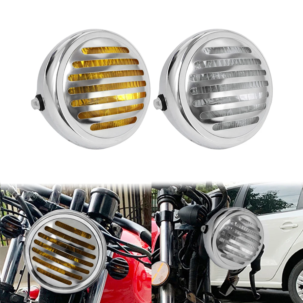 

Retro Round Motorcycle Grill Headlight 6.5 Inch Motorbike Motor Moto Scooter Chrome/ Black Front Halogen Headlamp Universal