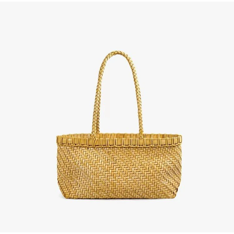 Koreanisches Nischendesign: Geflochtener Marktkorb als Schultertasche, vielseitige Damenhandtasche mit Canvas-Innentasche, Sommer-Strohtasche – Detail 4