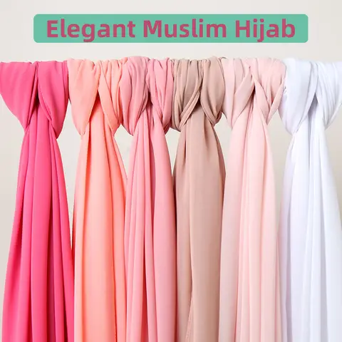 Muslim Chiffon Hijab Women Bubble Chiffon Scarf For Women Ladies Veil Muslim Islam Solid Color Malaysia Musulman Wrap Scarves