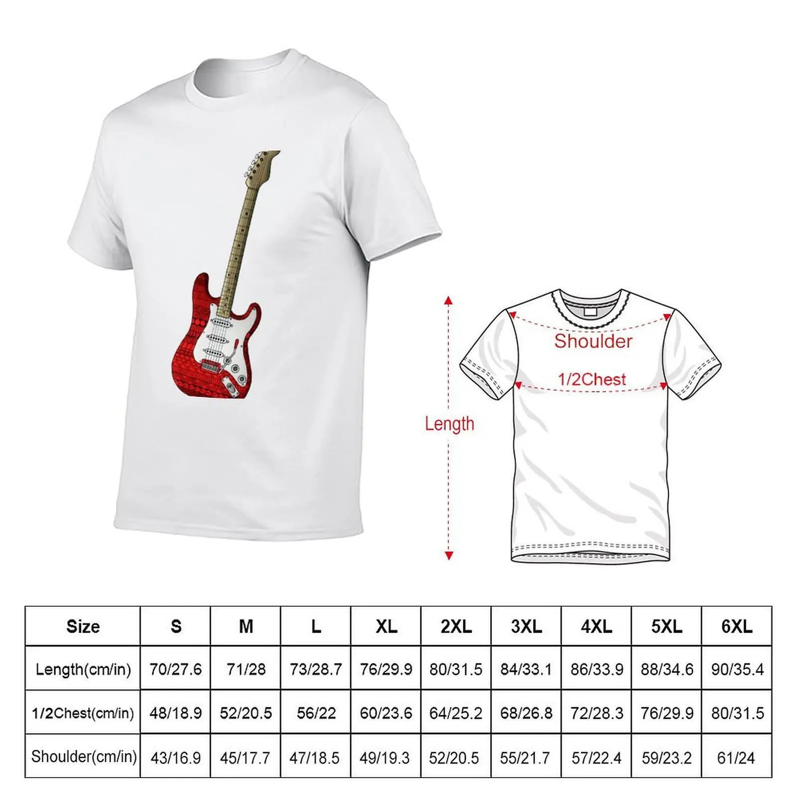 Red Electric Guitar T-Shirt Short sleeve tee clothes shirts graphic tee men