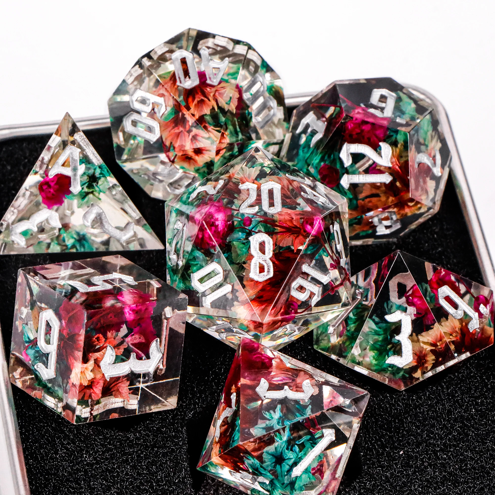 Blauwe hars D&D dobbelstenen set 7-delige polyhedrale dobbelstenen voor kerkers en draken, RPG dobbelstenen rollenspellen D4, D6, D8, D10, D12, D20