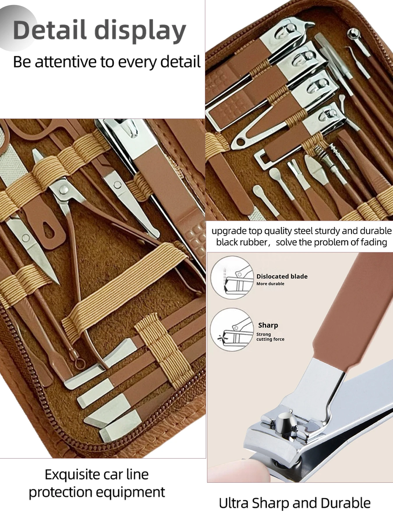 Nuovo set tagliaunghie da 32 pezzi marrone Set manicure strumento per la cura del piede tagliaunghie set tagliacapelli per sopracciglia con borsa da viaggio portatile con cerniera