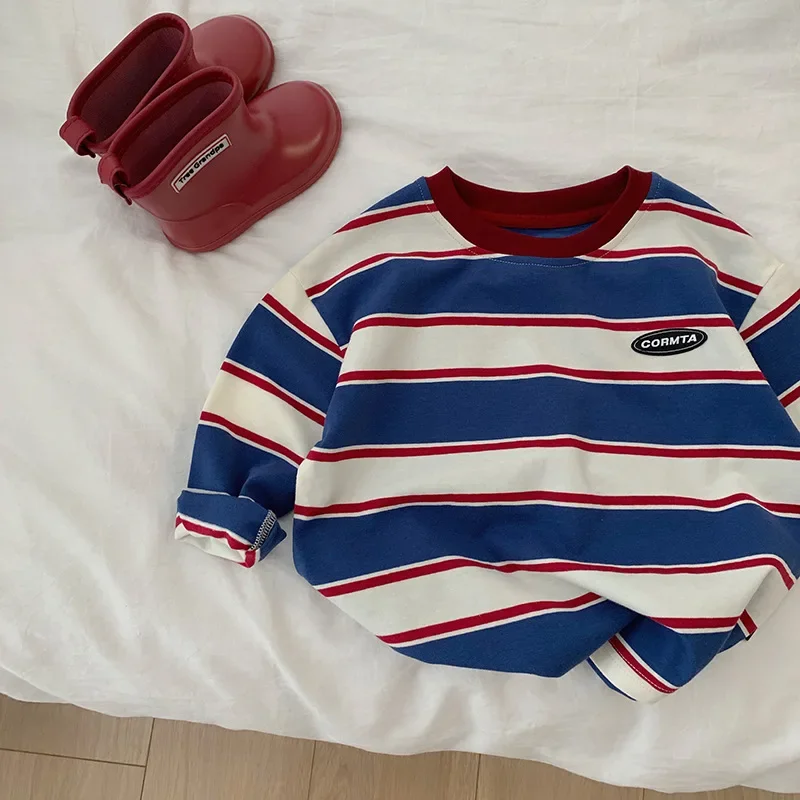 2-7 Jahre Herbst Kinderkleidung für Baby Mädchen Jungen T-Shirt Gestreiftes Baumwoll-Langarmshirt Teenager Hoodie Unterhemd Kinder Oberteile – Detail 11