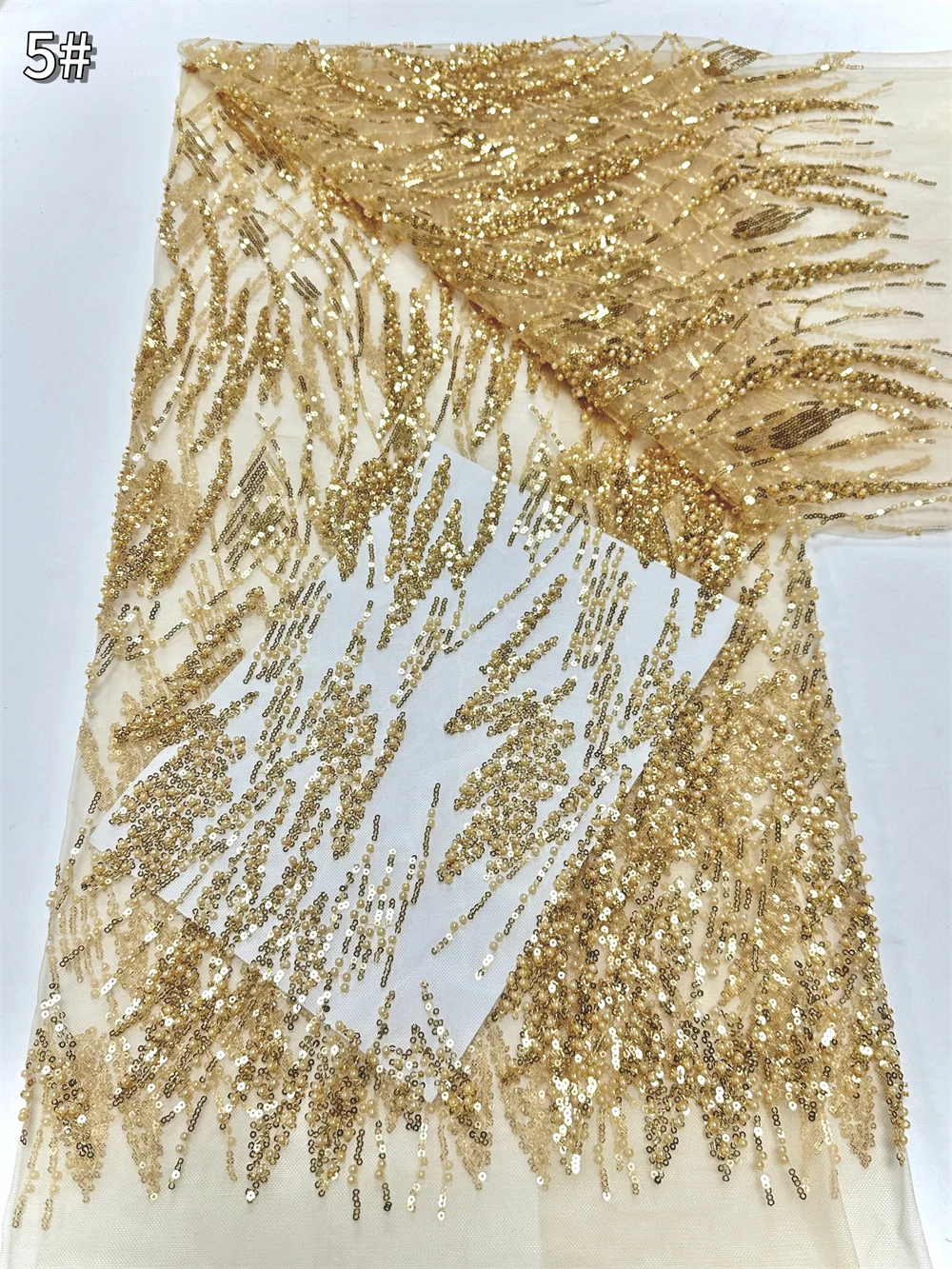 

Elegant French Embroidery Heavy Beaded Net Lace Fabric 2025 African Nigerian Tulle Mesh with Sequins Fabric for Wedding Dress