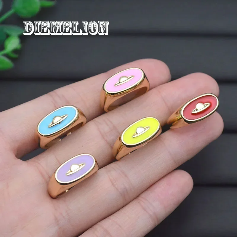 Gold Color Punk Planet Rings for Women Hip Hop Lover Couple Wedding Band Opening Colorful Enamel Ring Trend Jewelry