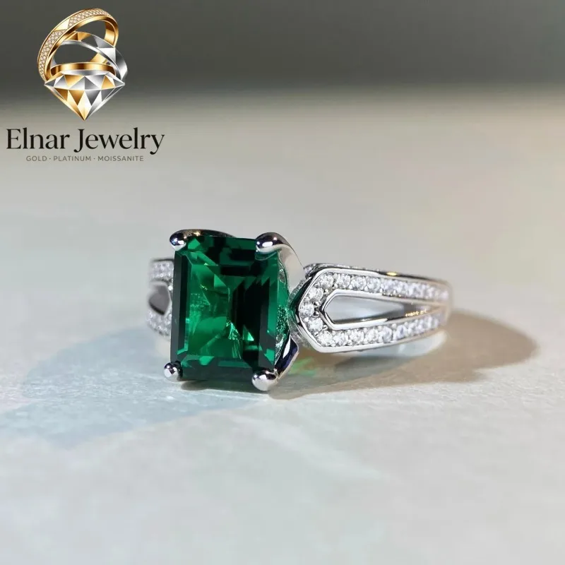 

Elnar Jewelry Luxury Solid Platinum PT950 Emerald Cut Ring Women's Pagoda Cut Diamond Ring