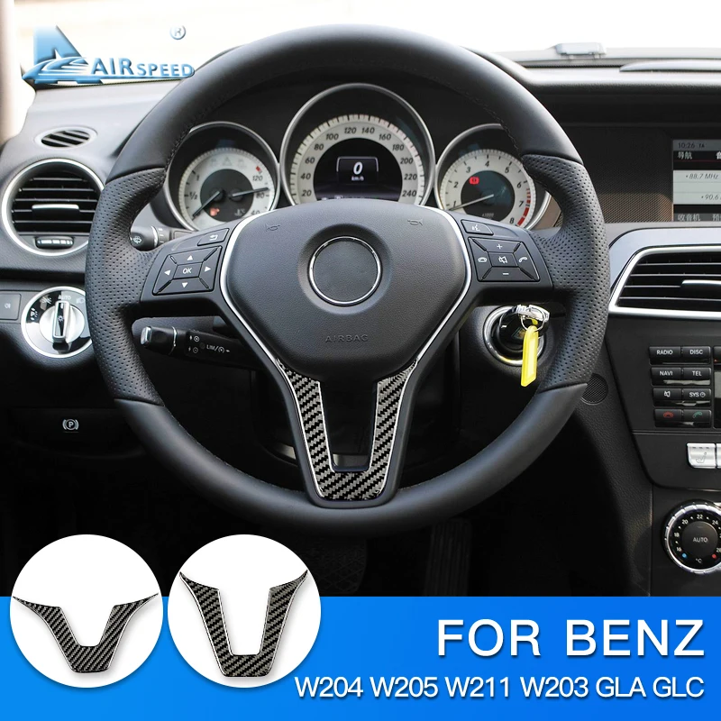 Real Soft Carbon Fiber Steering Wheel Sticker for Mercedes Benz C E Class W203 W204 W205 W211 GLA X156 GLC X253 Accessories