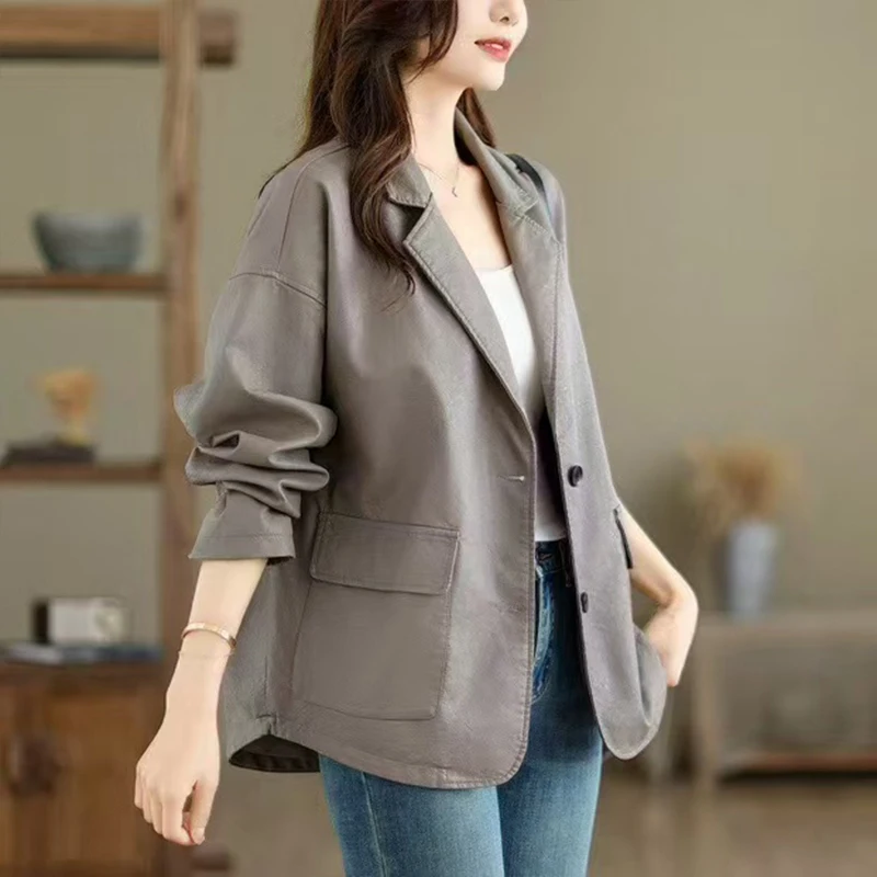 Masss Wasss 2025 Coreano Autunno Donna Moda Biker Giacca in ecopelle Giacche Allentato Punk Pu Cappotti Per il tempo libero Capispalla di grandi dimensioni