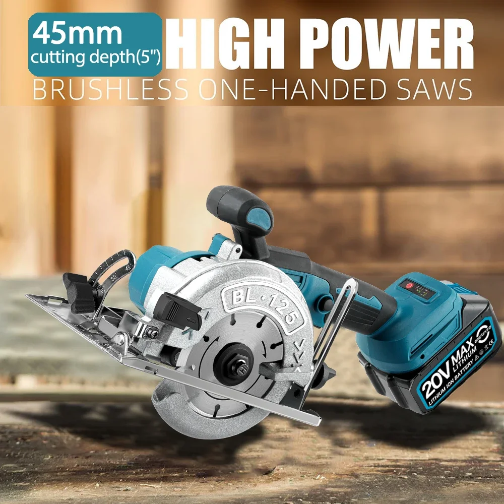 Brushless 5In 125mm Electric Circular Saw 45° Adjustable Wood Cuttiing Machine Handheld Woodworking Saw for Makita Battery