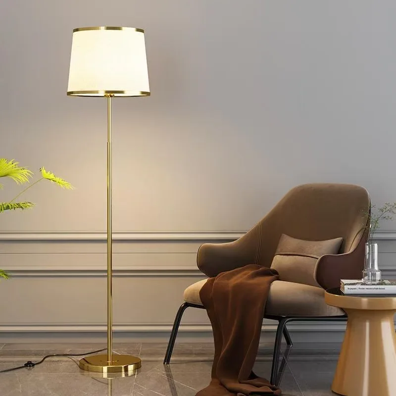Nordic Minimalist Floor Lamp with Beige Lampshade Gold Trim Home Decor Standing Reading Lamp for Bedroom Sofa Side