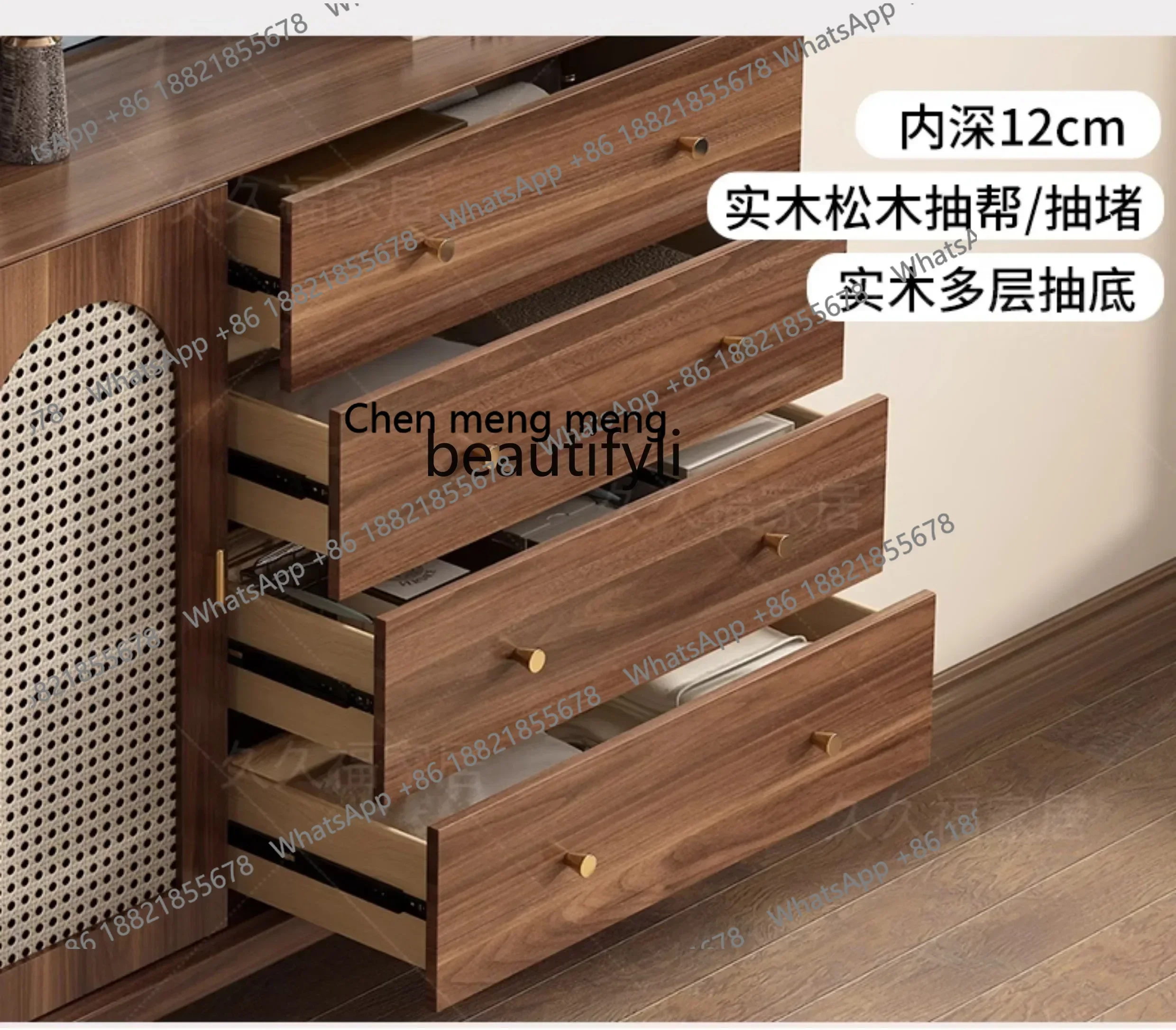 Armazenamento da sala de estar retro rattan pernas madeira maciça armazenamento quarto armário parede gaveta armáriofh h