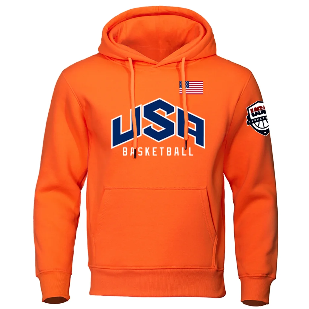 U S A Basketball Street Clothes Printed Mens Hoodie Fleece Oversized Sweatshirts Trendy Casual Pullover Hoody Autumn Tracksuit