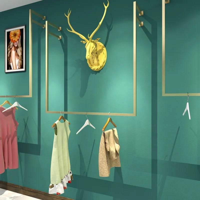 Custom, Fashion Messing Messing Goud Opknoping Kleding Jurk Display Rekken Meubeldoek Winkel Display Stand