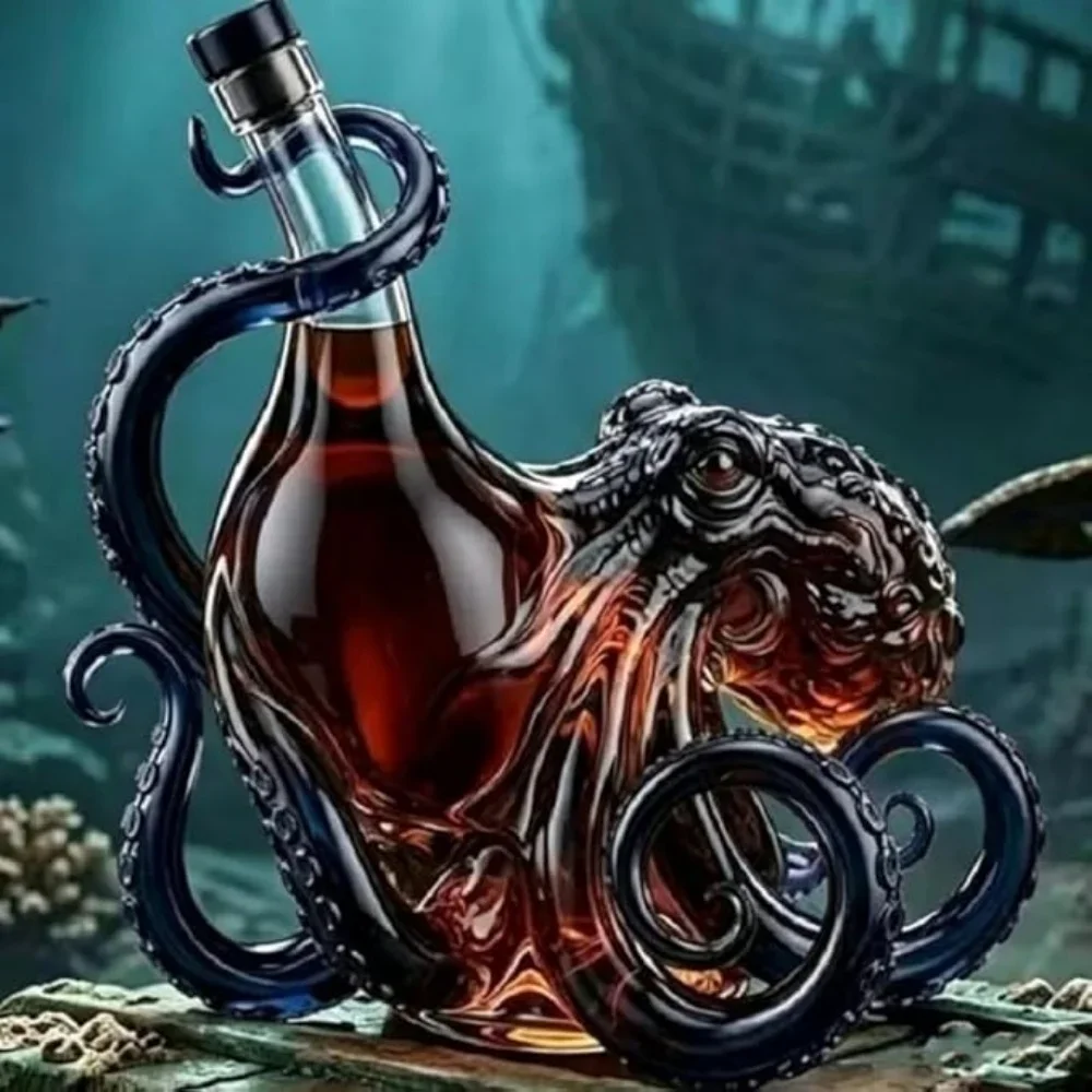 3D Octopus Bottle, Deep Sea Decor Bottles, Nautical Art Collector Display for Display for Wine, Soda, Liquor Bottles