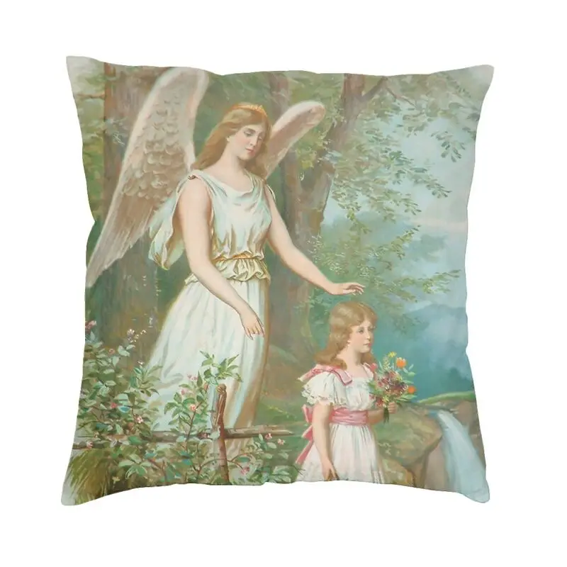 Victorian Era Square Throw Pillow Cover Home Decorative 3D Double-sided Printing Vintage Guardian Angel Cushion Cover for Car