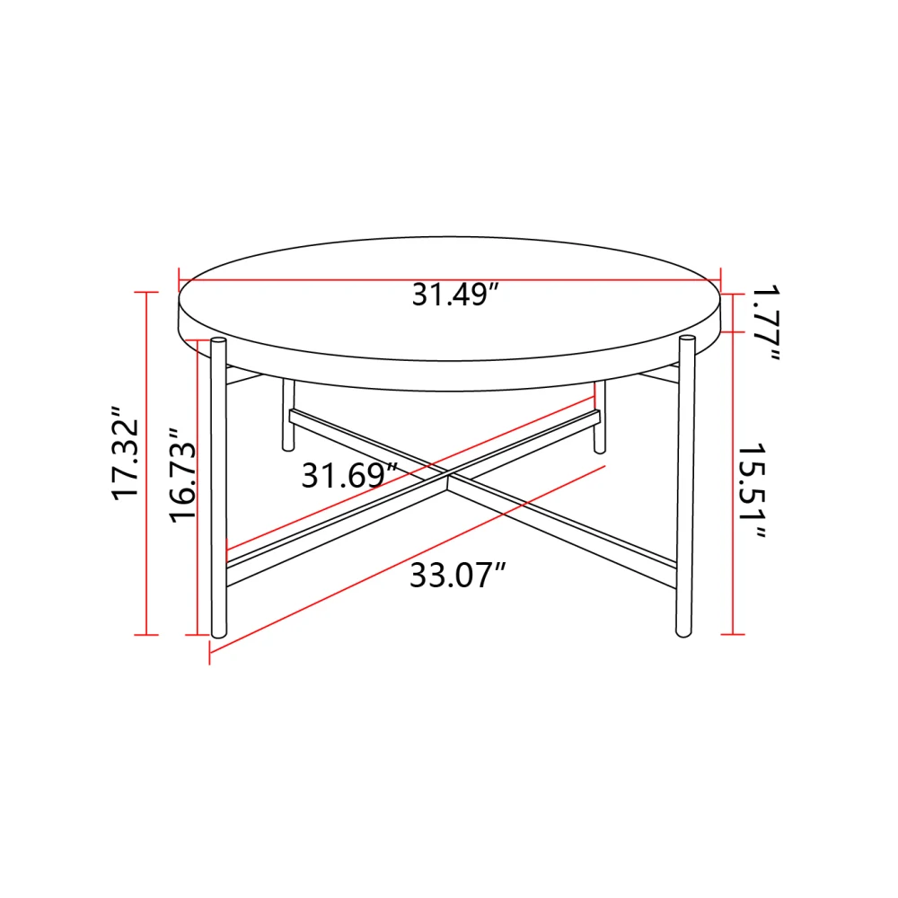 Table basse ronde design moderne à filetage, dessus de table NW avec pieds croisés, base en métal, ensemble de 2 tables basses