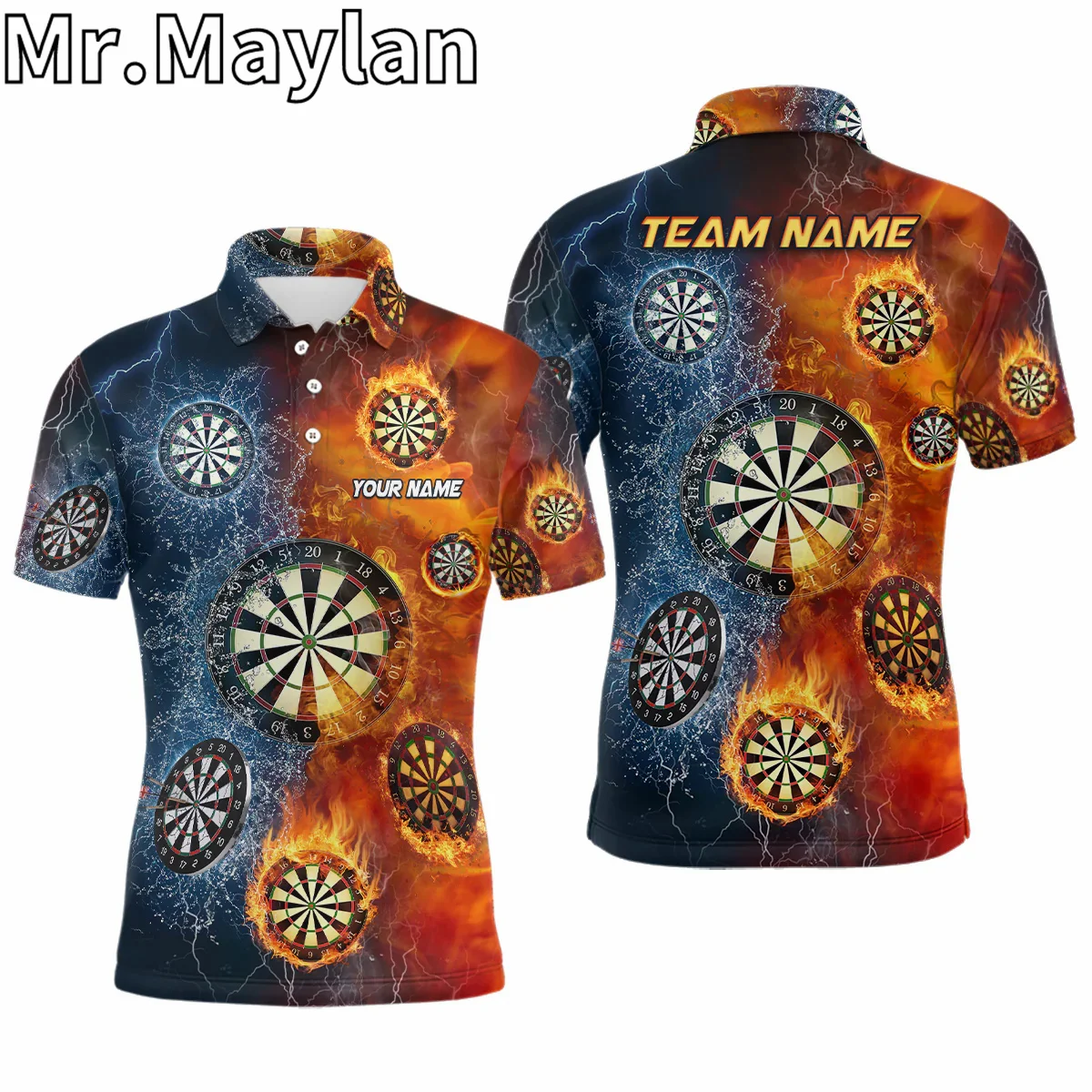 3D Fire And Water Darts Mens Polo Shirts Personalized Darts Shirt For Men Dart Team Jerseys Gift For Darts Lovers Unisex Tops