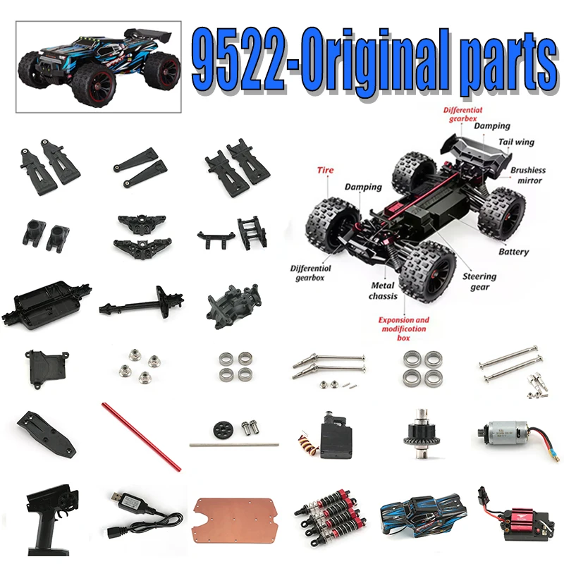 9522 Pro RC Car Replacement Parts, Drive Shaft, Servo, Differential Gearbox, Motor, Swing Arm, Bearings, Tires, Body