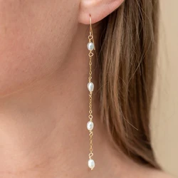 14K Gold Filled Natural Pearl Earrings Handmade Jewelry Boho Oorbellen Brinco Vintage Jewelry Minimalist Long tassel Earrings