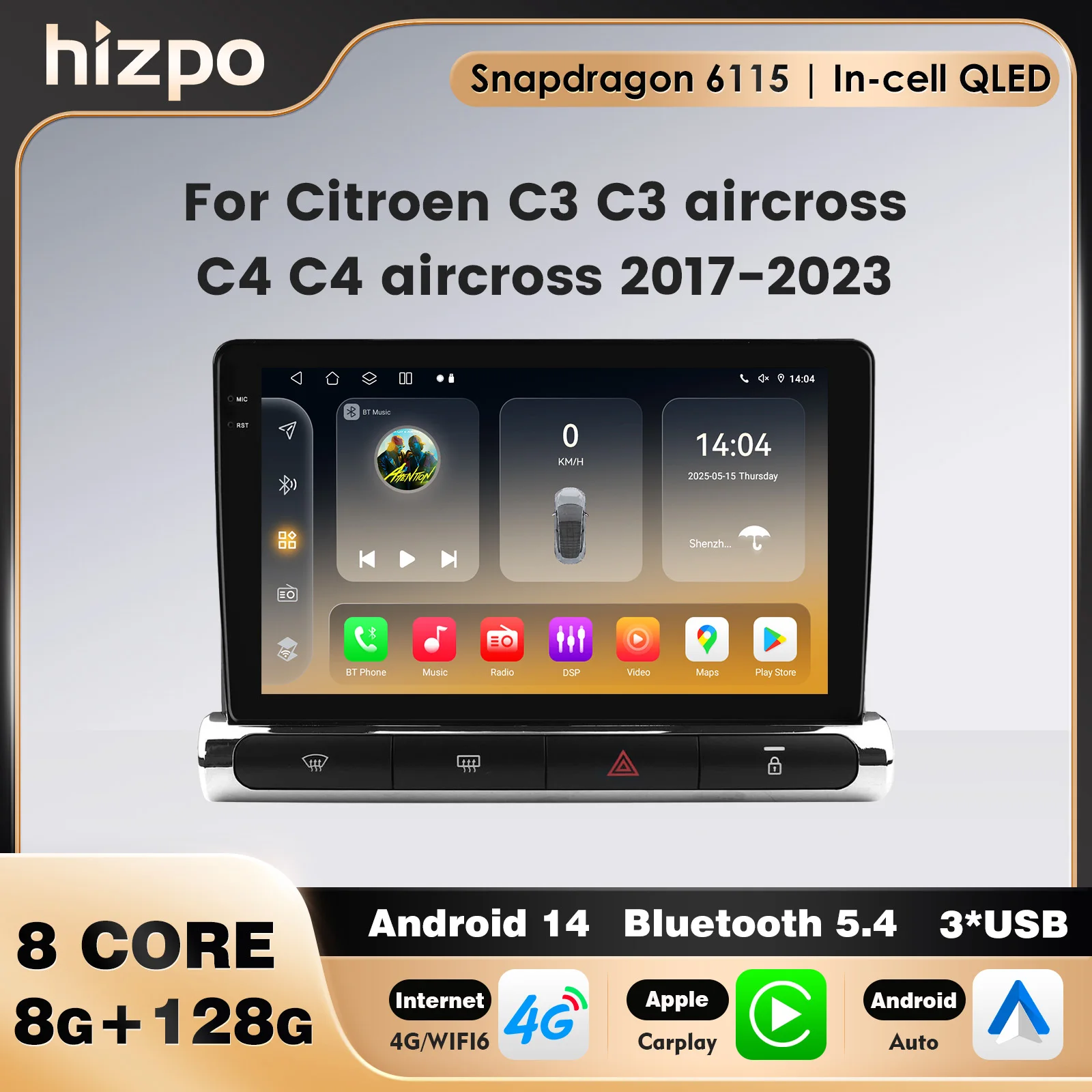 4G Snapdragon Radio For Citroen C3/C3 Aircross C4/C4 Aircross 2017-2023 (High Configuration) Car Android Auto Multimedia Player