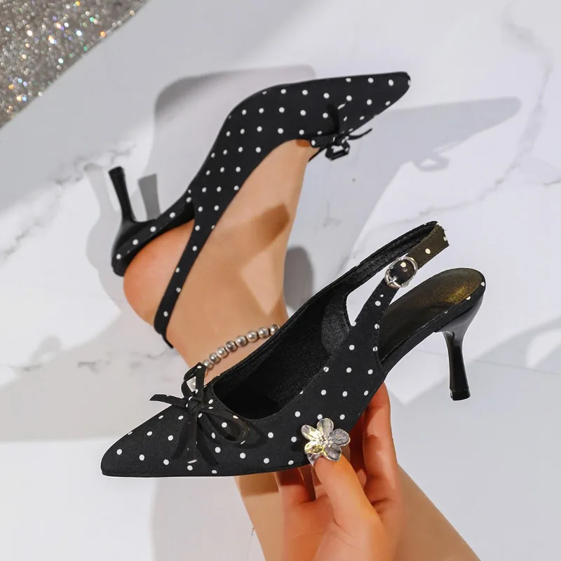 Sommerliche Designer-Sandalen für Damen mit Schleife, Neue Sexy Spitze Polka-Dot-Schuhe, Elegante Party-Sandalen mit Schnalle und Hohem Absatz, Zapatos De Mujer